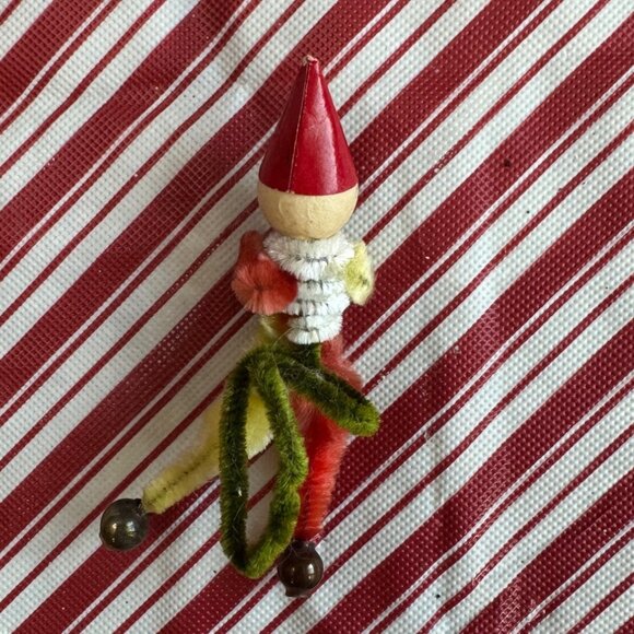 Vintage Handmade Felt Chenille Elf Christmas Ornament 4 Inches - Picture 2 of 2